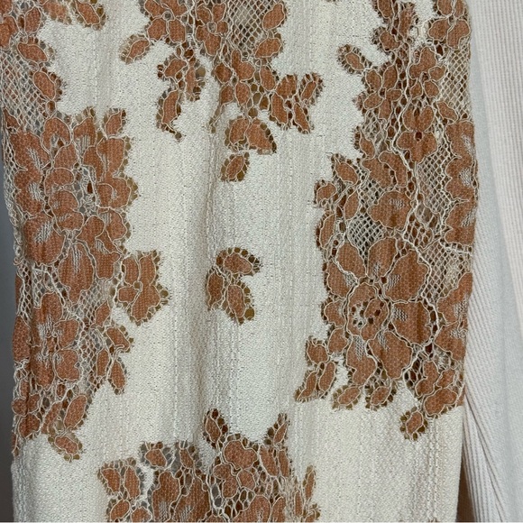 Dolan Left Coast Lace Puff Sleeve Ribbed Knit Top Women’s Small Cream Tan - Picture 7 of 12